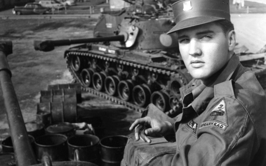 Elvis Presley, pictured here in uniform, was assigned to the 1st Medium Tank Battalion, 32nd Armored Regiment, 3rd Armored Division in Friedberg, West Germany.