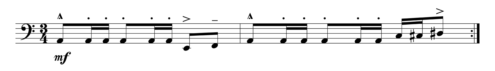 Music arrangement illustrating a linear melodic shape. 