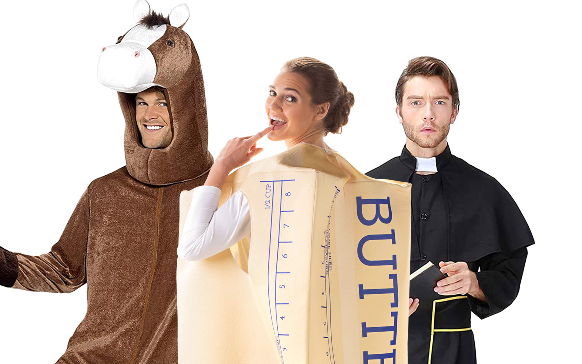 Halloween costume ideas: a horse, stick of butter, and a priest