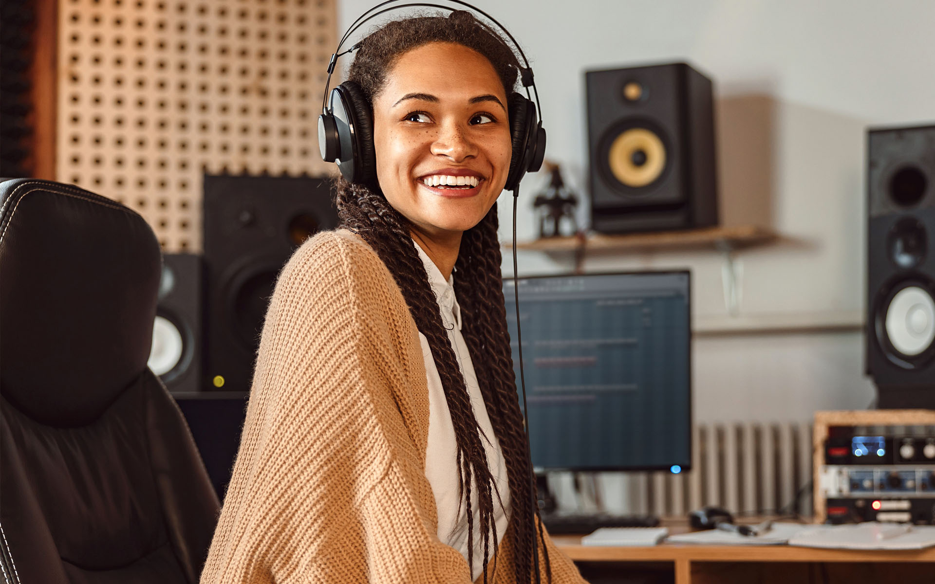 Woman in a recording studio