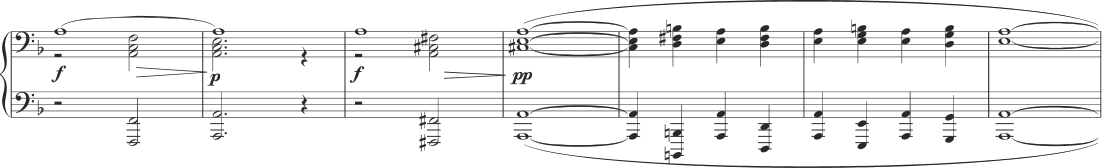 This is musical notation reduction of a passage from Movement No. 1 of Mahler's Symphony No. 3.