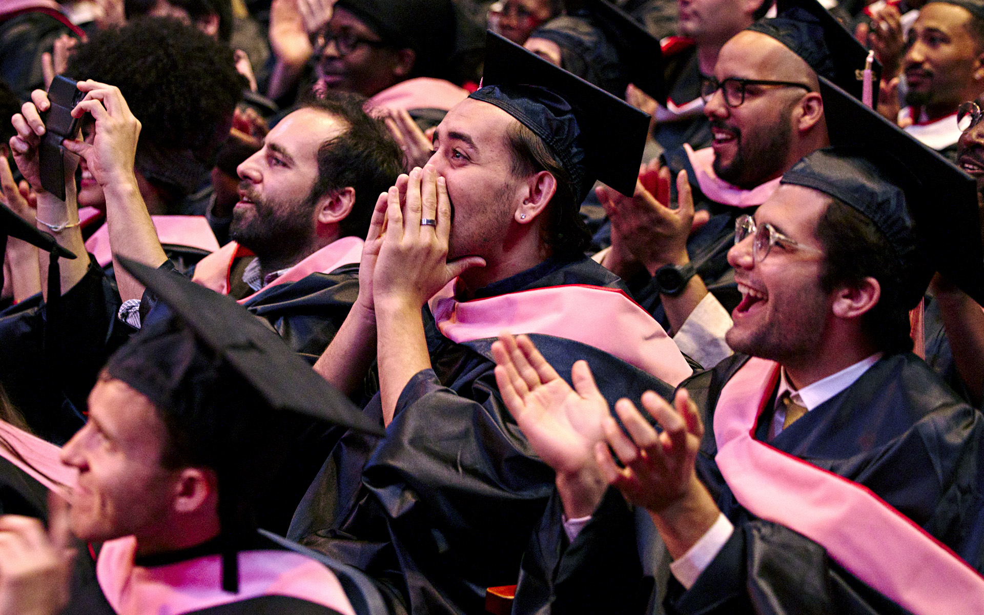 A group of 2022 Berklee graduates celebrate at Commencement.