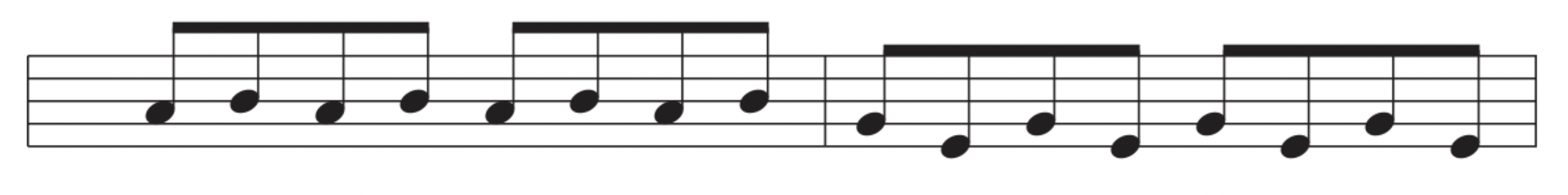 Straight eighth notes are shown in musical notation.