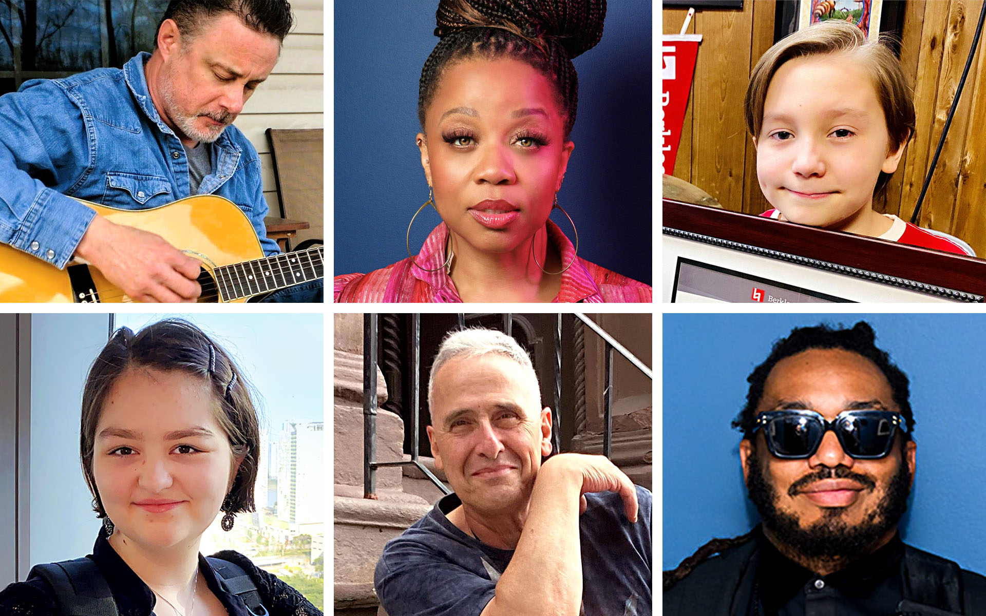 A grid featuring 6 Berklee Online students.