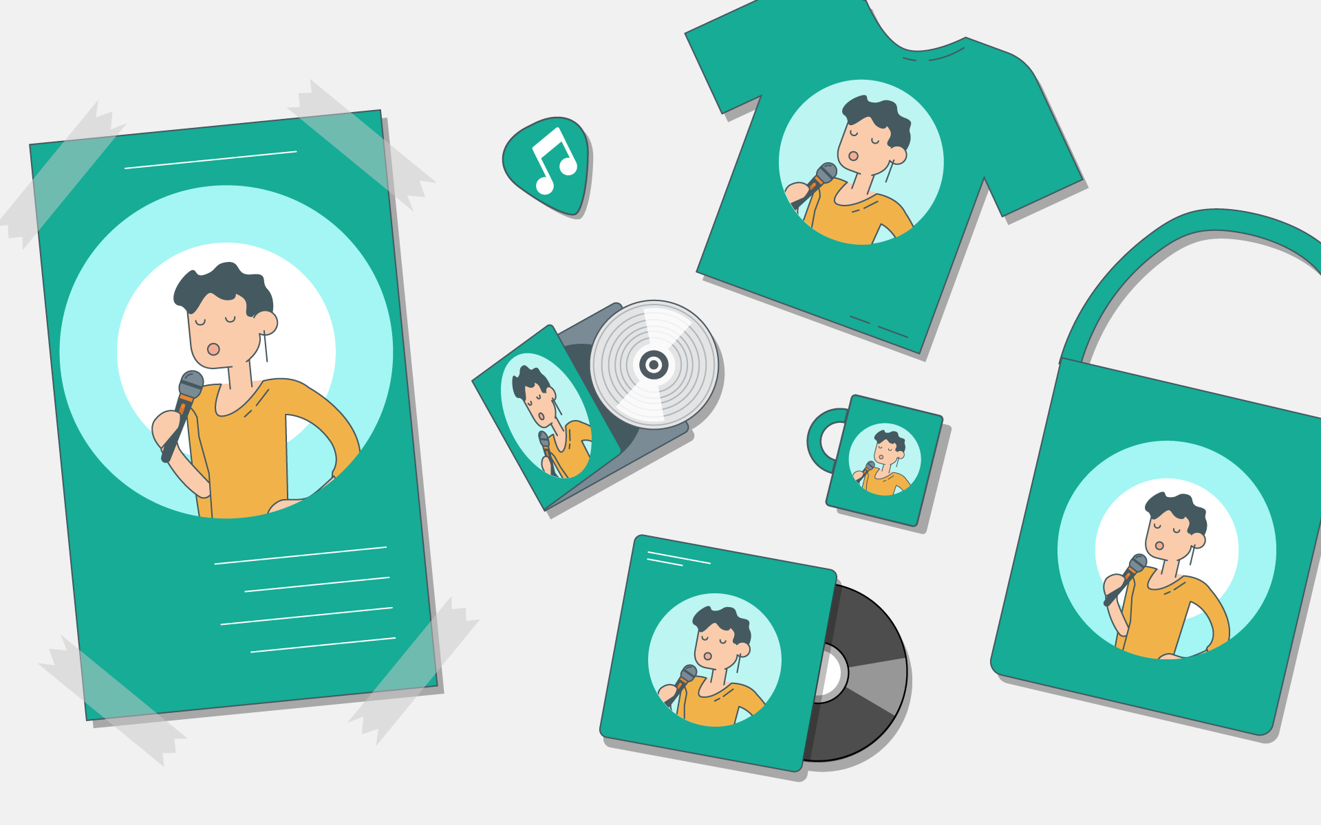 How to Create Music Merch to Grow Your Brand A graphic displays the types of merch that musicians might use to promote their brand.