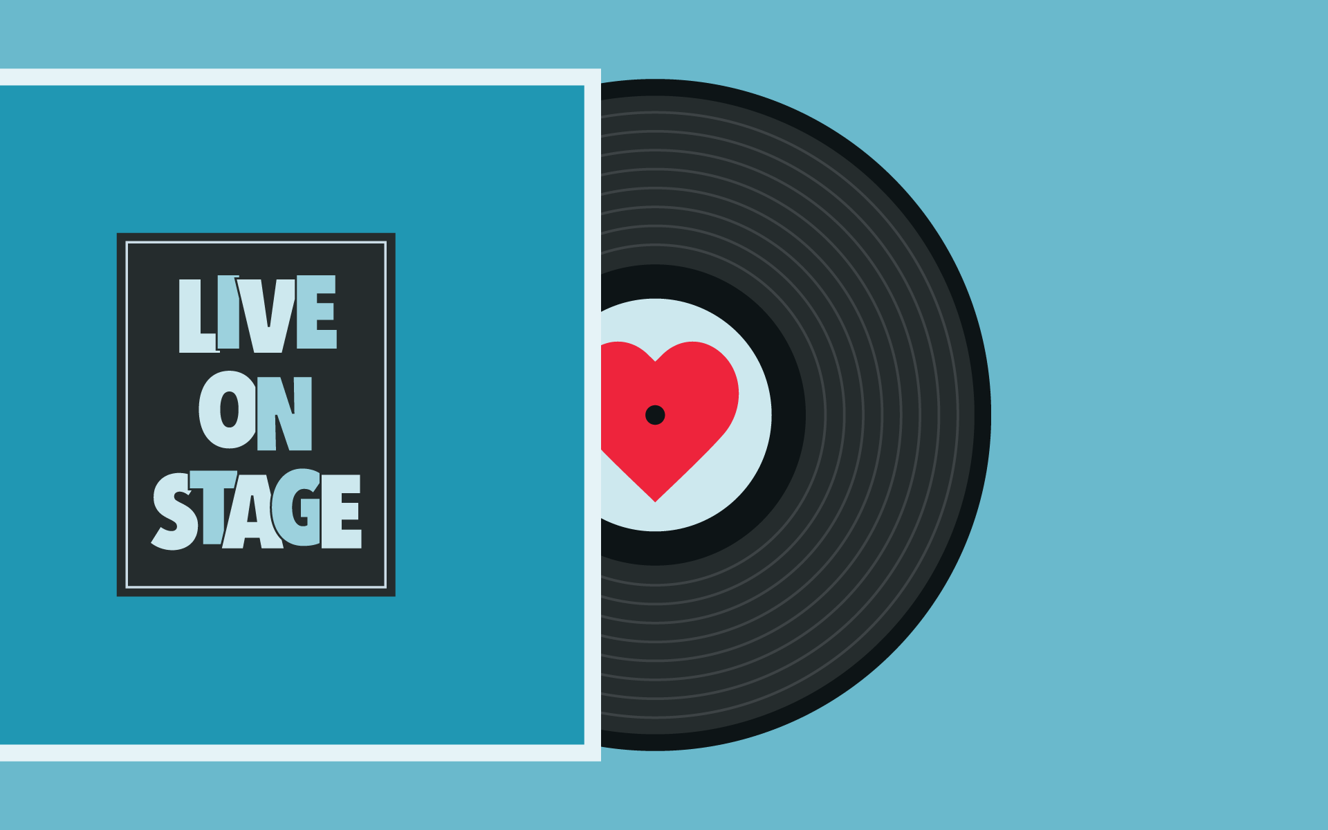 A colorful image of a heart on a record with a cover that says "Live On Stage" showcases the love that Berklee Online instructors have for live albums.