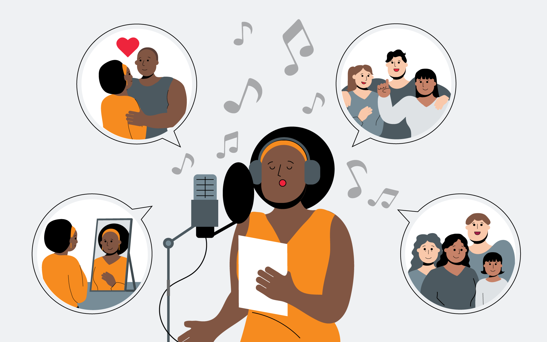 An illustration shows a singer in the center of the image, with bubbles surrounding her, representing the different people she could be singing to when she uses the word "you."